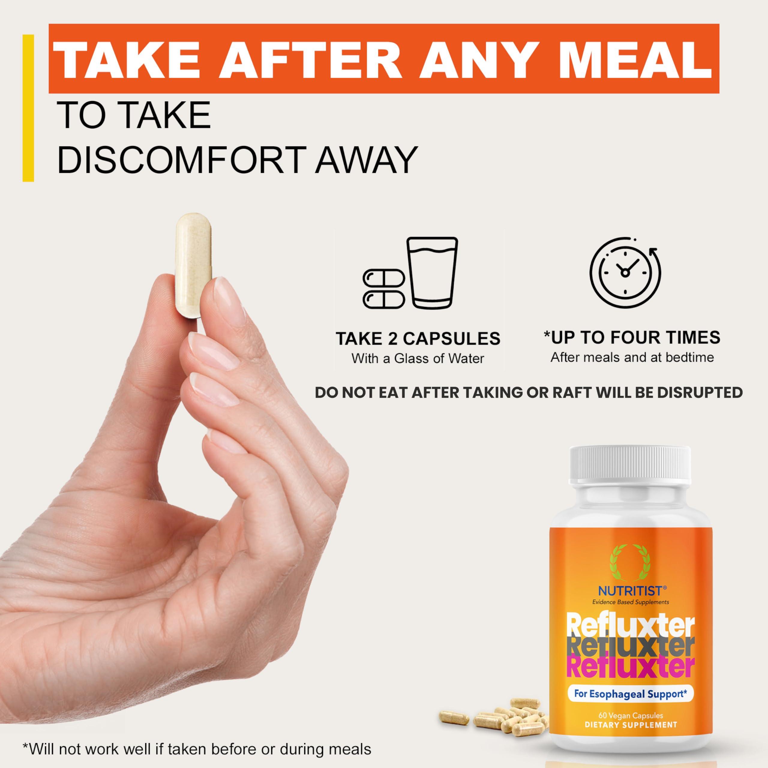 Nutritist Nutritist REFLUXTER Natural Acid Reflux Sodium Alginate Supplement - Esophageal Rescue Support for Indigestion, Lpr, Heartburn, Gerd Relief - 60 Capsules. Made in USA