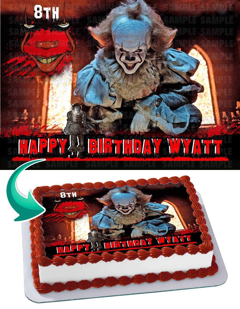 Cakecery Pennywise IT Creepy Clown Edible Cake Image Topper Personalized Birthday Cake Banner 1/2 Sheet