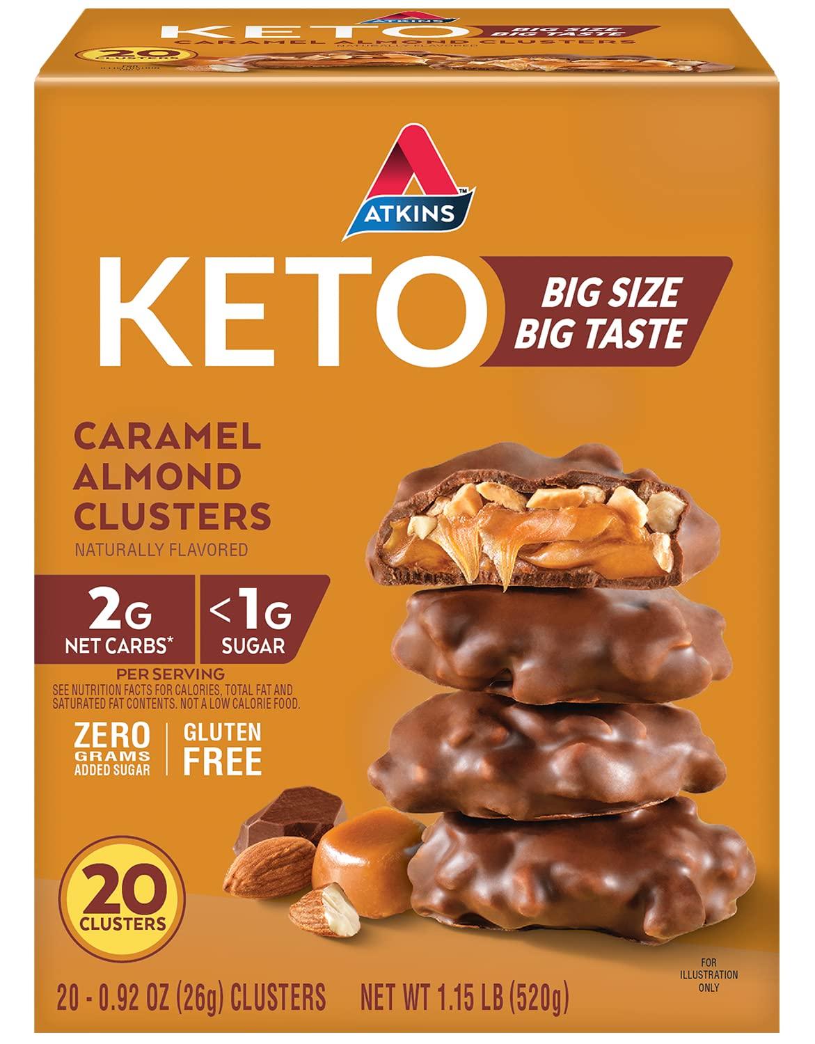 Atkins Atkins Caramel Almond Clusters, Gluten Free, High in Fiber, 1g Sugar, 2g Net Carb, Keto Friendly, 20 Count