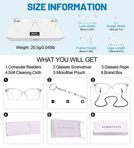 WEMOOTANTS WEMOOTANTS Blue Light Blocking Reading Glasses Large Square Computer Readers 1.00 1.50 2.00 2.50 3.00 3.50 Transparent 2.5