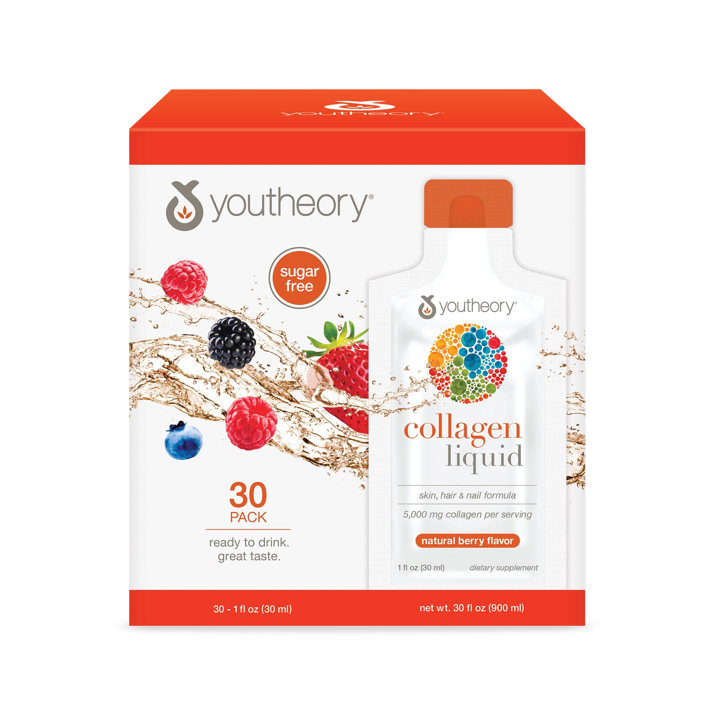 Youtheory Youtheory Collagen Liquid, Revitalizes Skin, Hair and Nails, Berry Flavor, 30 Packets
