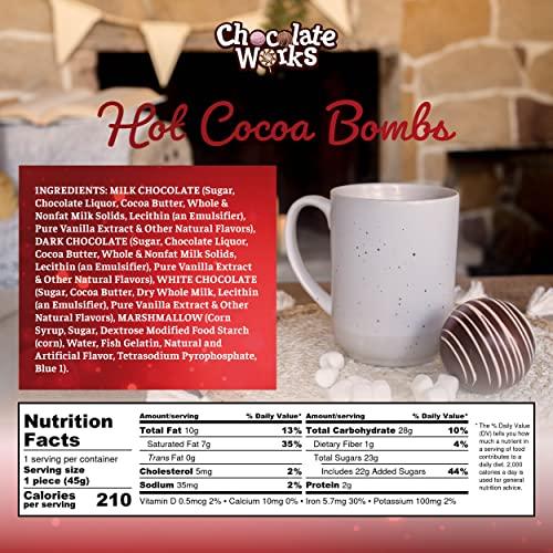 Chocolate Works Hot Chocolate Bombs by Chocolate Works | Premium Hot Cocoa Bombs with Marshmallows | Made with Real Milk Chocolate, Dark Chocolate and White Chocolate | Pack of 3 Cocoa Bombs