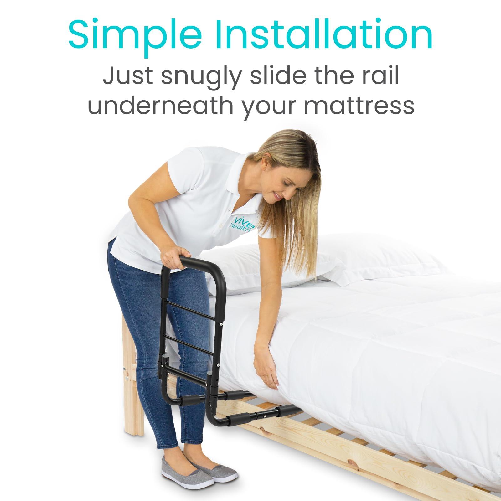 Vive Vive Bed Assist Rail for Elderly Adults Safety - Height Adjustable Bed Cane with Handrails for Bedroom - Compact Bedside Hand Railing for Home & Hospital - Fits Queen, King, Twin, Full Mattress