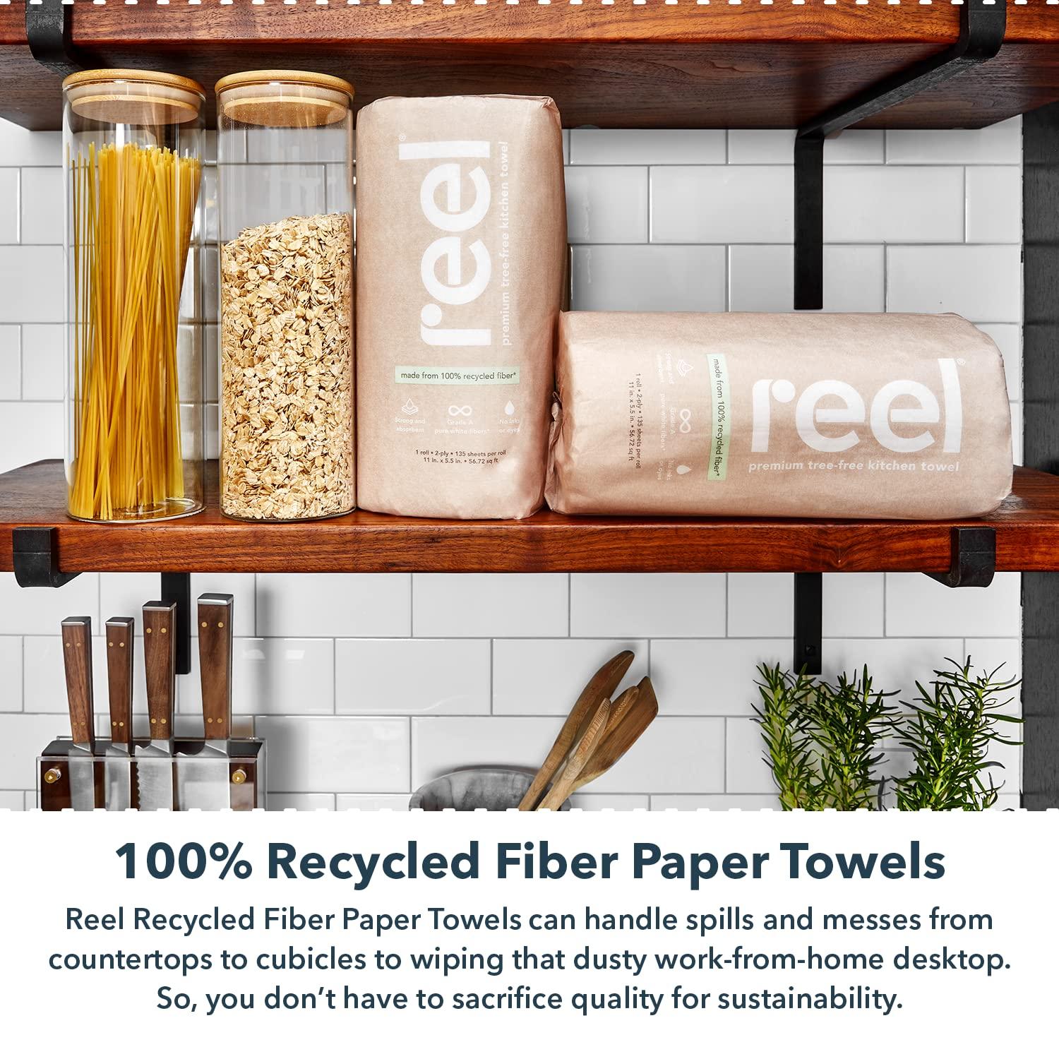 REEL Reel Premium Recycled Paper Towels- 12 Rolls, 2-Ply Made From Tree-Free, 100% Recycled Paper - Eco-Friendly, Hypoallergenic and Zero Plastic Packaging
