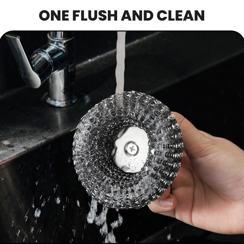 Cecurpo Steel Wool Scrubber, 2024 Upgraded Stainless Steel Wool Scrubber with Handle, Detachable Metal Steel Scrubber Wool Pads for Cleaning Dishes, Iron Pots, Stoves, Wash Sink (3)