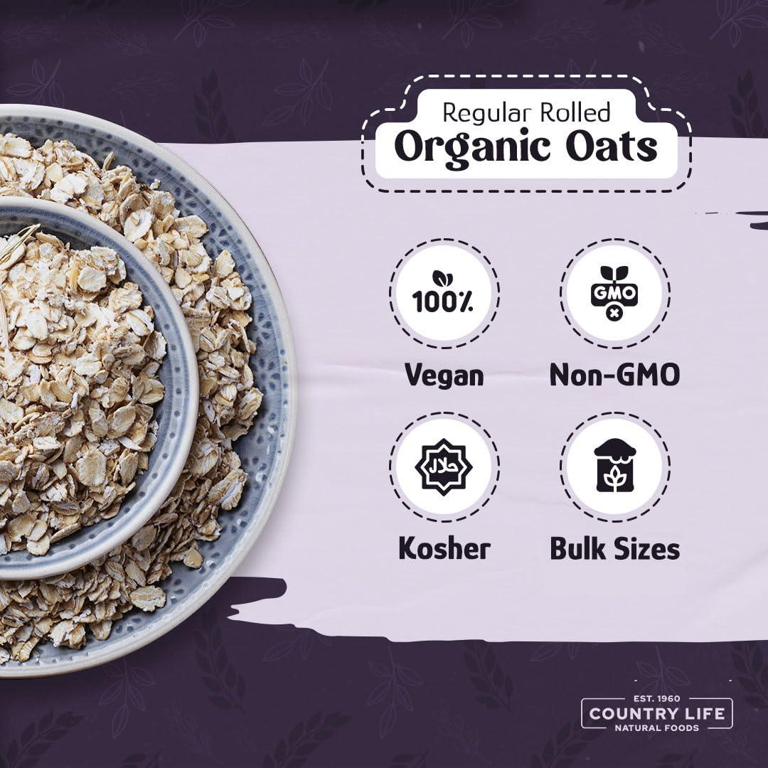 Country Life Natural Foods Regular Rolled Oats, Organic, Bulk, Oatmeal, Breakfast Food, Non-Gmo, High Fiber (50 Pounds)