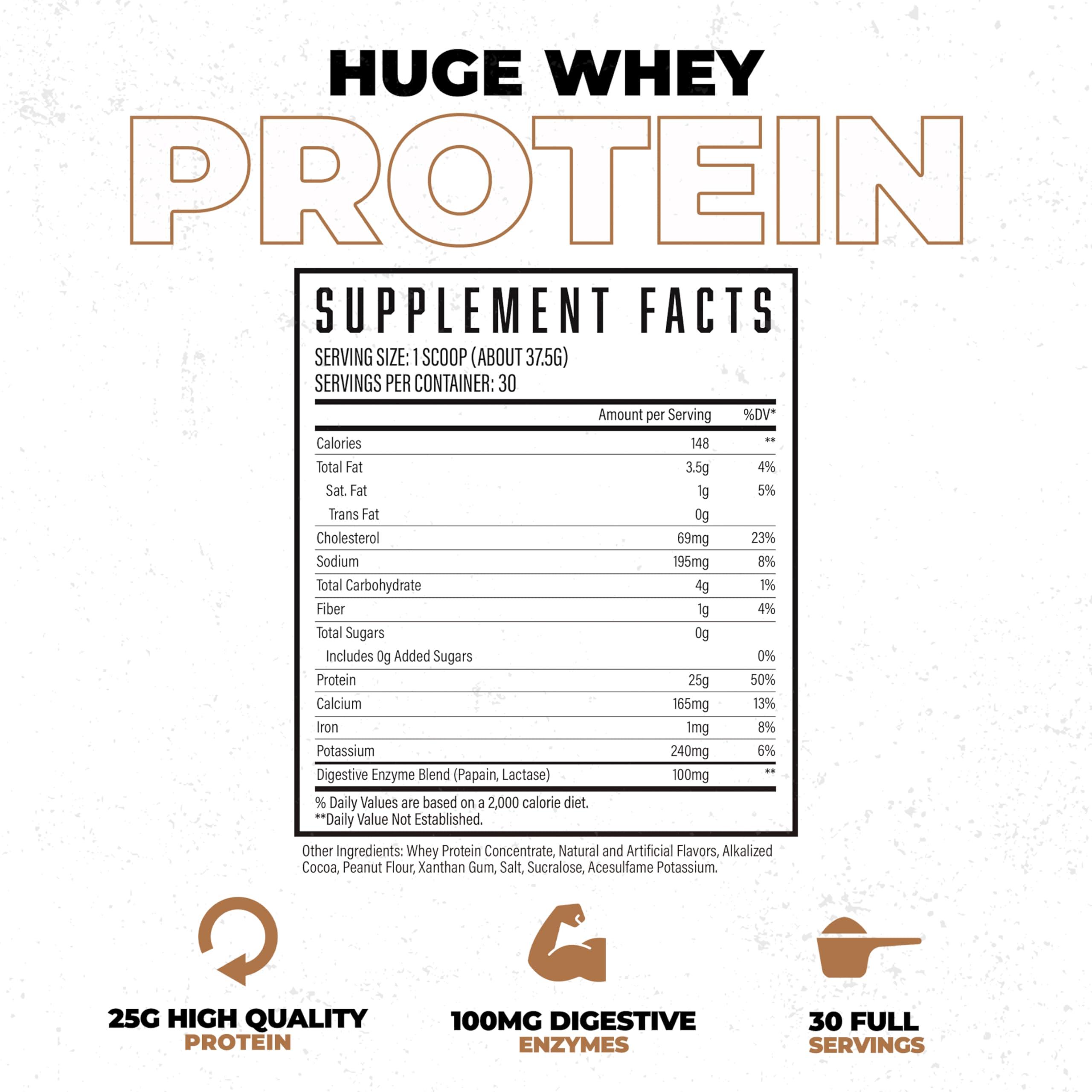 Huge Supplements Huge Whey, Protein Powder for Muscle Gain, 25g Protein, 12g EAAs, Supports Muscle Growth, Performance & Recovery (Chocolate Peanut Butter, 30 Servings)