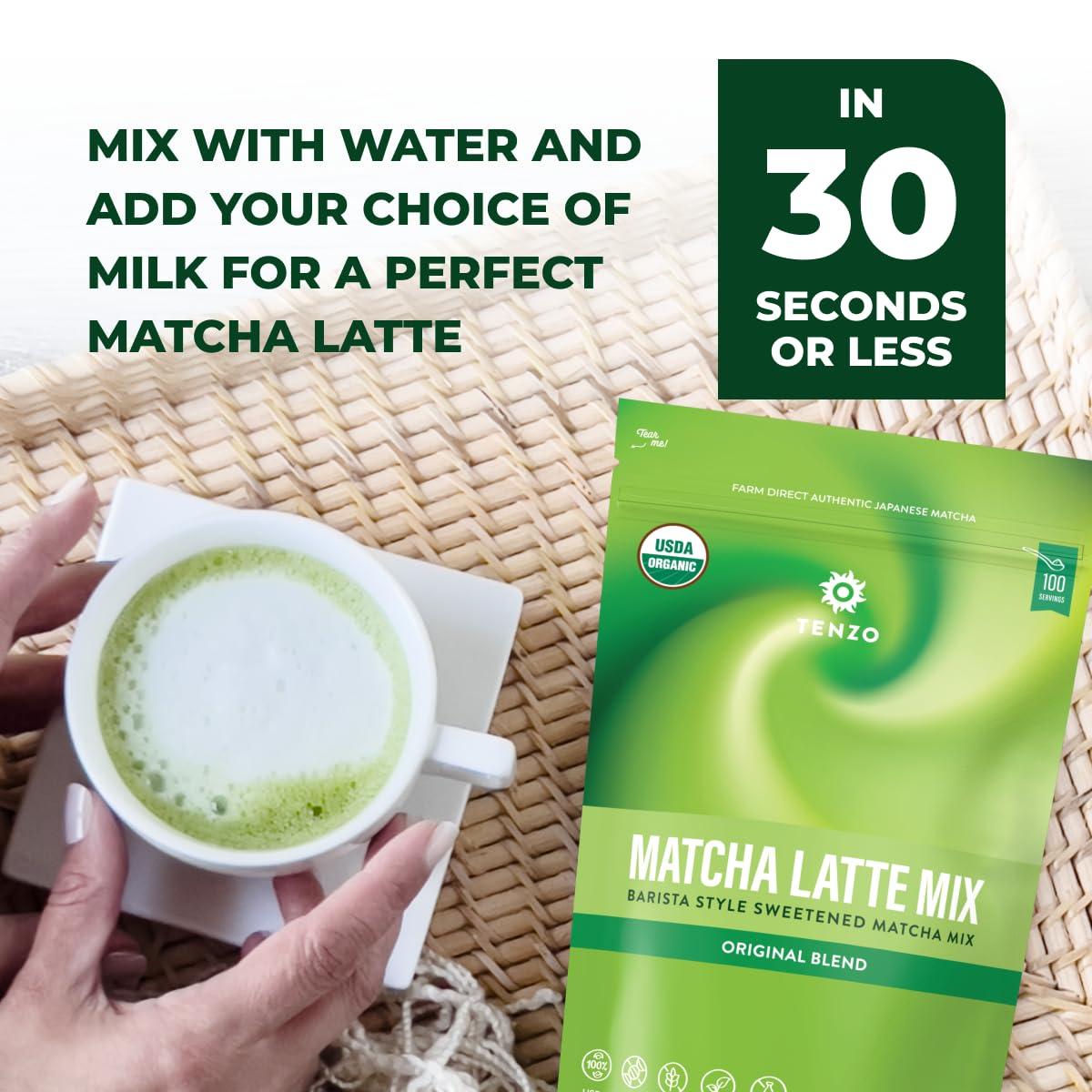 Tenzo Tea Tenzo Matcha Green Tea Powder, Organic Cafe Sweetened Matcha Latte Green Tea Powder, Ceremonial Barista Crafted Mix - Authentically Japanese - Matcha Latte Mix (35.27 Ounce)