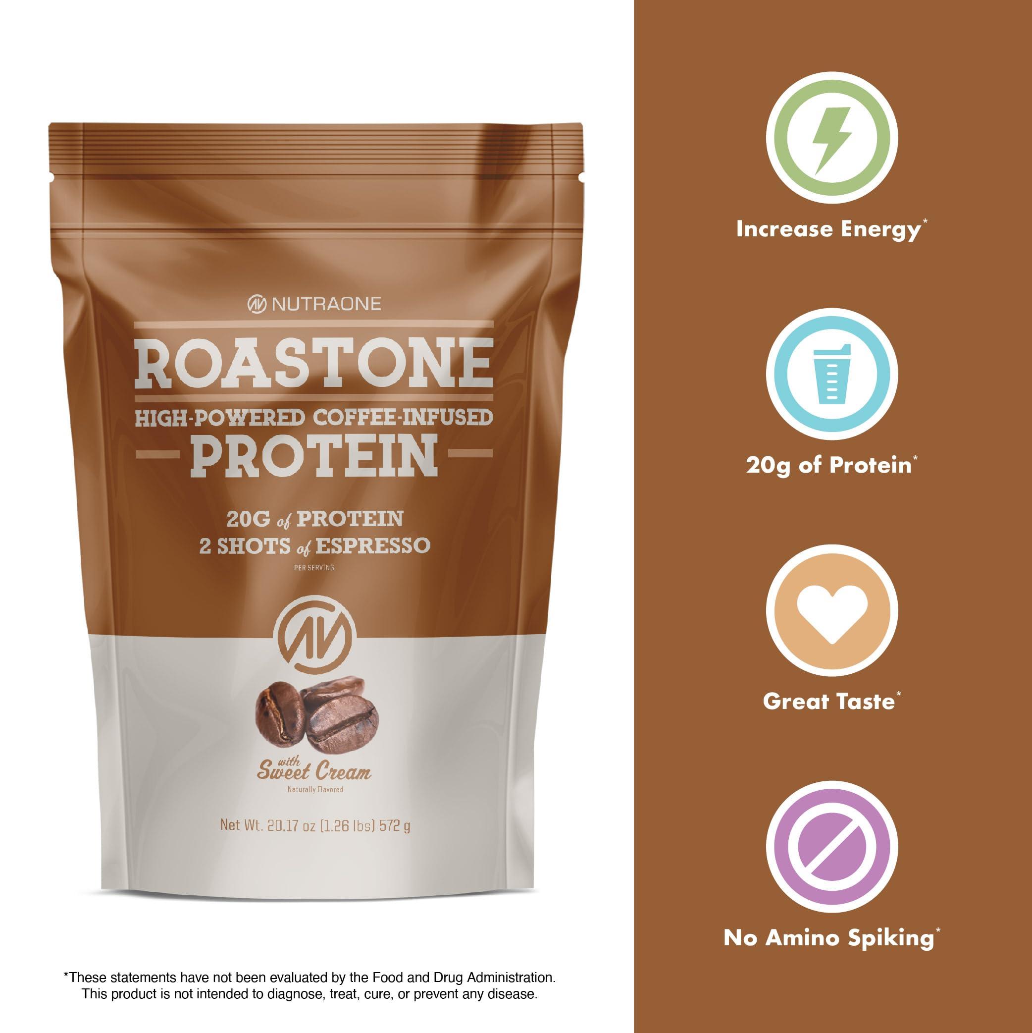 NutraOne Nutrition NutraOne RoastOne Coffee Protein Powder Coffee Infused Whey Protein Powder for Energy & Focus, 160mg Caffeine and 20g Protein (Sweet Cream 1.35 lbs.)