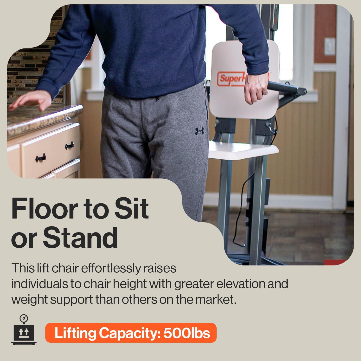 SuperHandy SuperHandy GoRise FS Electric Floor to Stand Lift for Seniors and People with Disabilities - 500 Lbs Capacity, Standing Assistance, Portable, Adjustable, Ergonomic, Easy Storage [Patent Pending]