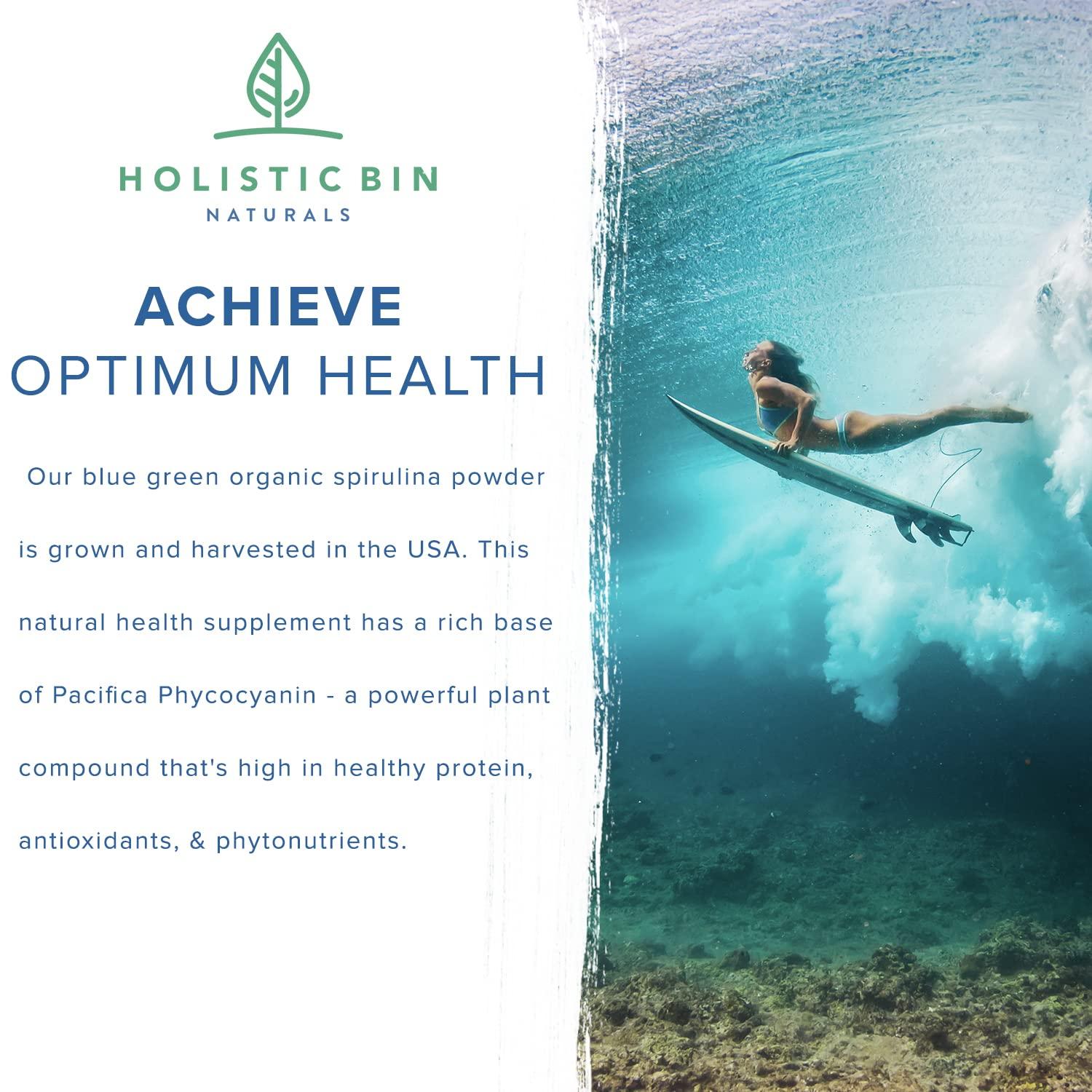 Holistic Bin HOLISTIC BIN Blue Spirulina Powder - Organic Blue-Green Algae Supplement, Rich Source of Vegan Protein, Vitamins, & Phytonutrients, Ideal for Smoothies, Baked Goods, & Natural Food Coloring - 50 Grams