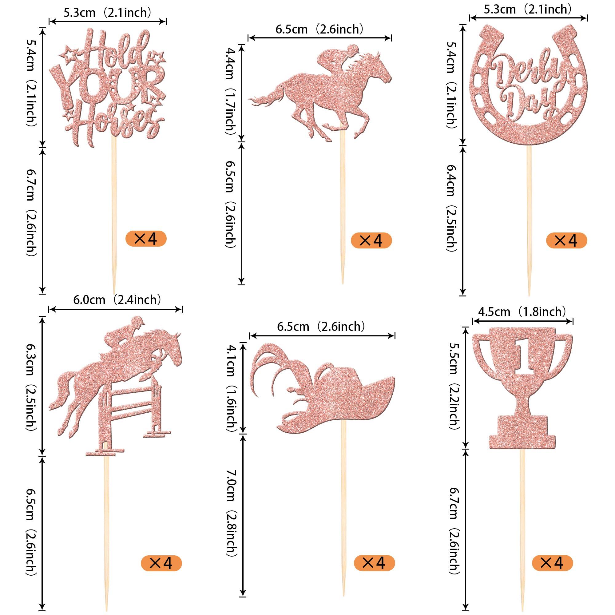 ZHUOWEISM 24 PCS Derby Horse Cupcake Toppers Glitter Horse Racing Cupcake Picks Sports Equestrian Theme Baby Shower Kids Birthday Kentucky Derby Party Cake Decorations Supplies Rose Gold