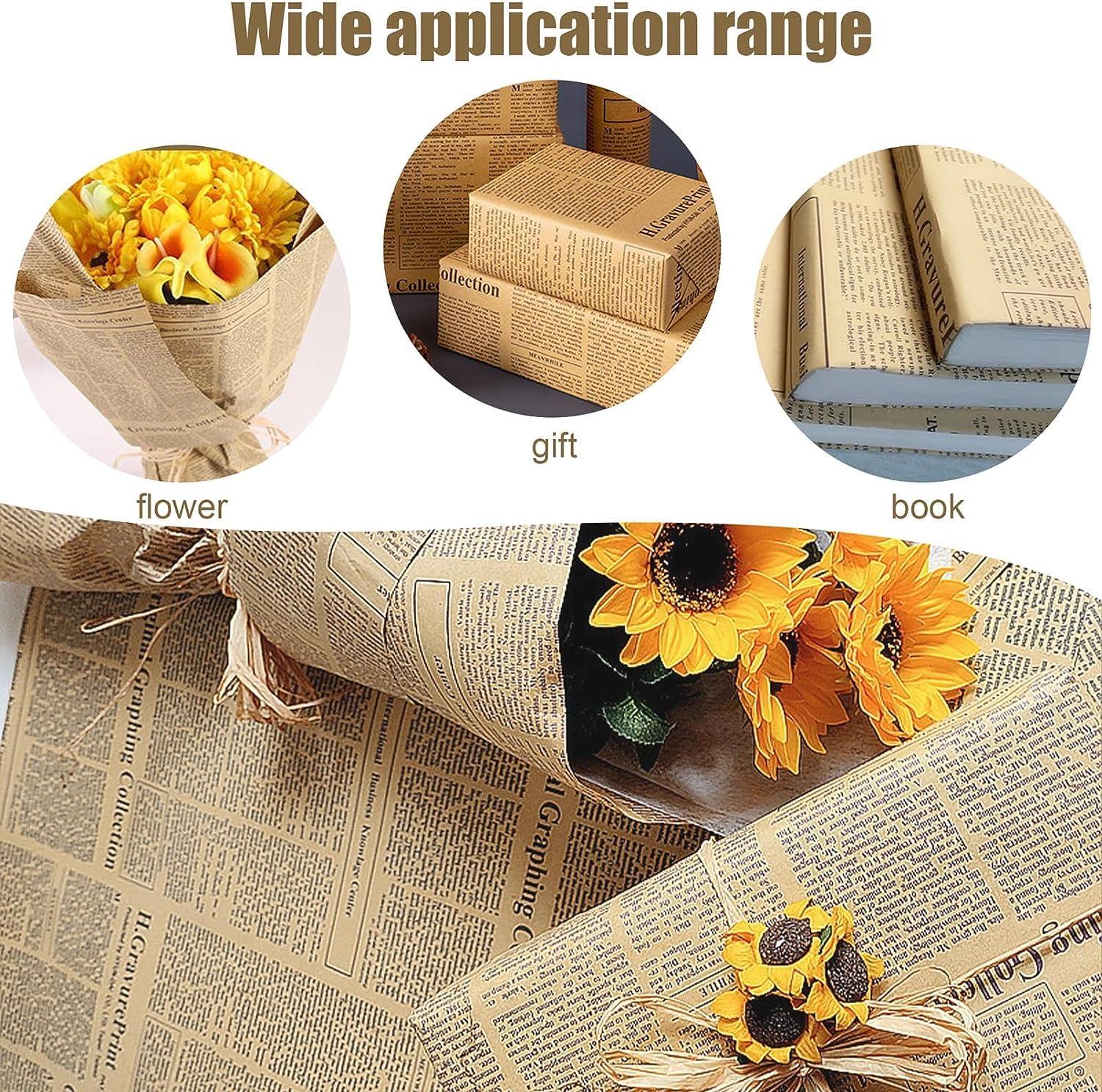 YIJUANGFA 45 Sheets Vintage English Newspaper Flowers Bouquet Wrapping Paper for Bridal Wedding Gift Flower Packaging,Photo Prop,Decoration Supplies Waterproof Thick 20x28 Inch Classic Newsprint Wrapping Paper