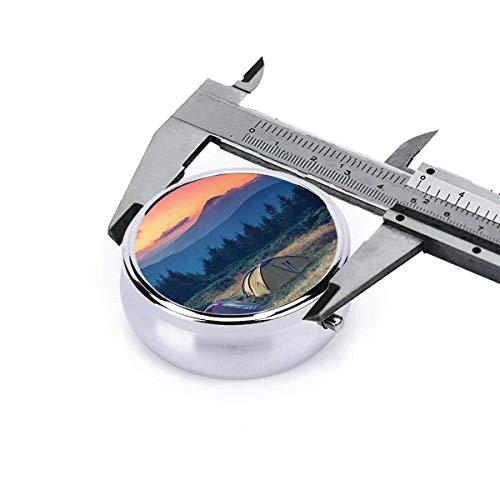 YAOHE Sunset Personalized Pill Box,Compact Round Pill Case Decorative Metal Medicine Vitamin Organizer with 3 Compartment