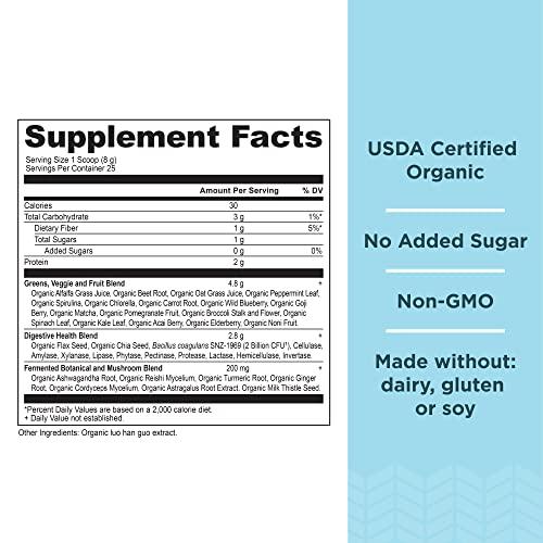 Ancient Nutrition Super Greens Powder by Ancient Nutrition, Organic Superfood Powder with Probiotics Made with Spirulina, Chlorella, Matcha, and Digestive Enzymes, 25 Servings, 7.5oz