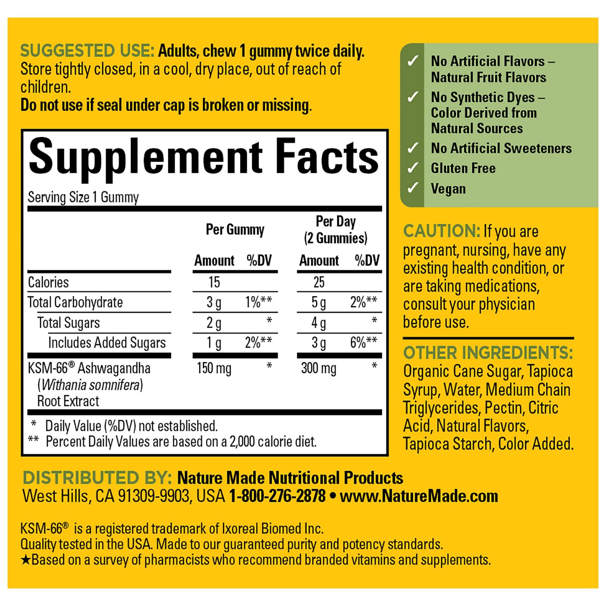 Nature Made Nature Made Ashwagandha Gummies, Vegan, KSM 66 Ashwagandha for Stress Support, 60 Count, 30 Day Supply