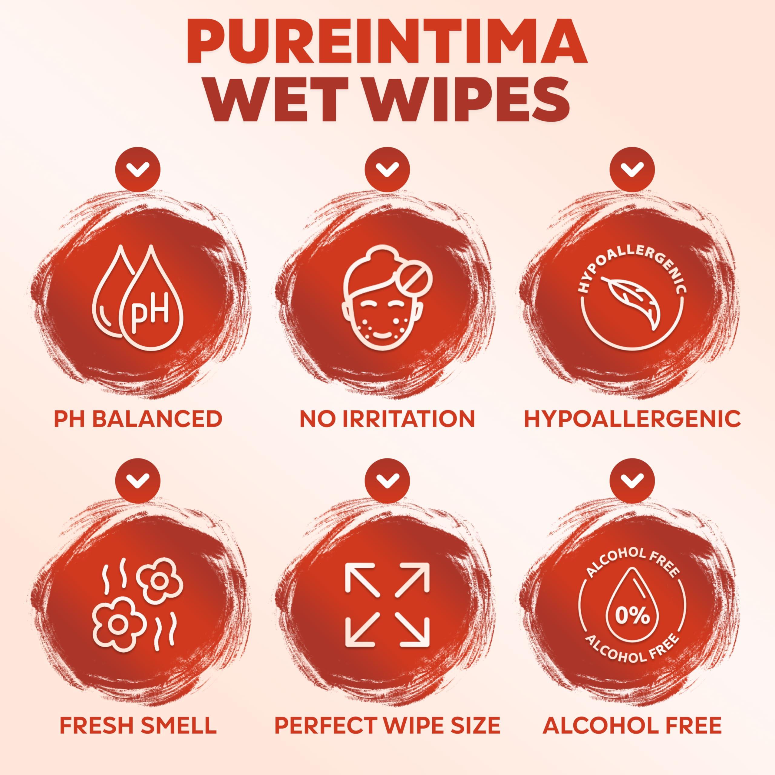 PureIntima PureIntima Feminine Wipes Individually Wrapped 40 Pack - Flushable Wipes Travel Essentials For Women - Feminine Care Wet Wipes Travel Size Toiletries - Wipes For Adults - Purse Essentials - Toallitas