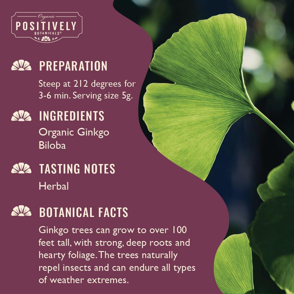 Organic Positively Tea Company Organic Positively Botanicals Company, Ginkgo Biloba, Herbal Tea Loose Leaf Botanical, 4 Ounce