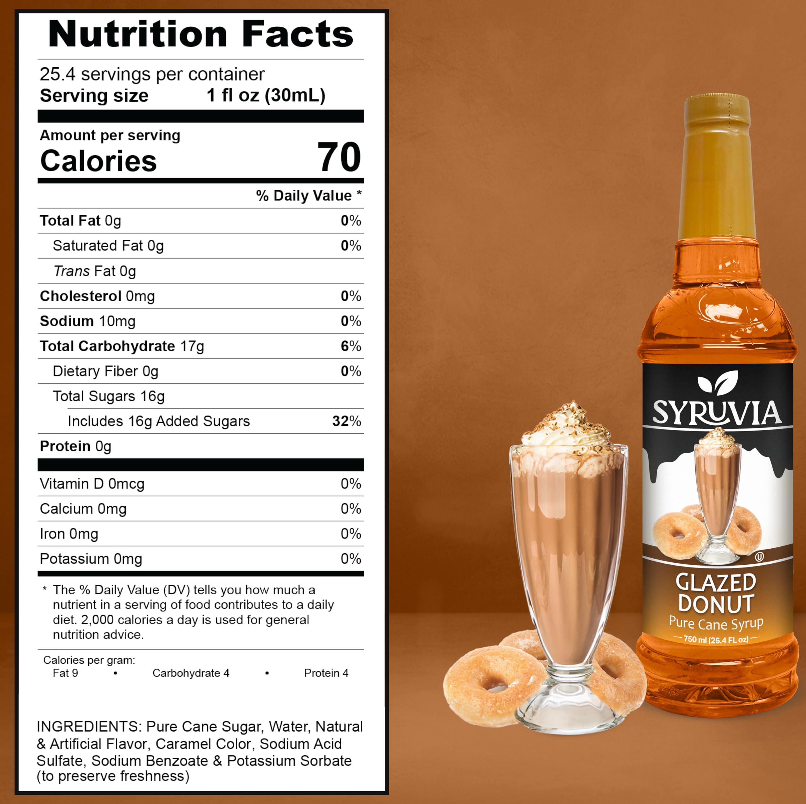 SYRUVIA Syruvia Glazed Donut Coffee Syrup - 25.4 fl oz Premium Coffee Flavoring Syrup - Kosher Coffee Syrups, Gluten Free, No Coloring, Perfect for Drinks, Soda, Shakes, Desserts, and More With Pump