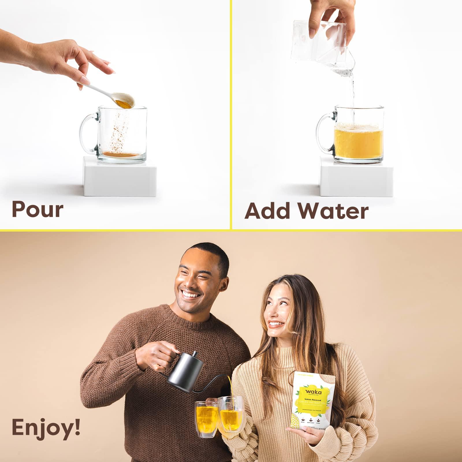 Waka Coffee Waka Instant Tea Mix, 3 Bag Bundle - 100% Tea Leaves, No Additives, Unsweetened Tea Powders - Lemon Flavored, Mango Flavored, Pomegranate Flavored Green (4.5oz Each)