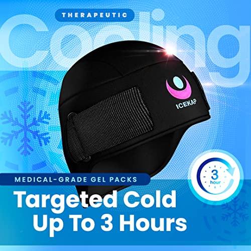 ICEKAP Icekap (2-Hour Cooling) Extra Strength Cold Cap, Adjustable Compression, Swappable Gel Packs. Class 1 Medical Device for Migraine, Scalp, Concussion Relief, Chemo. Comfortable Sizes & Machine Washable
