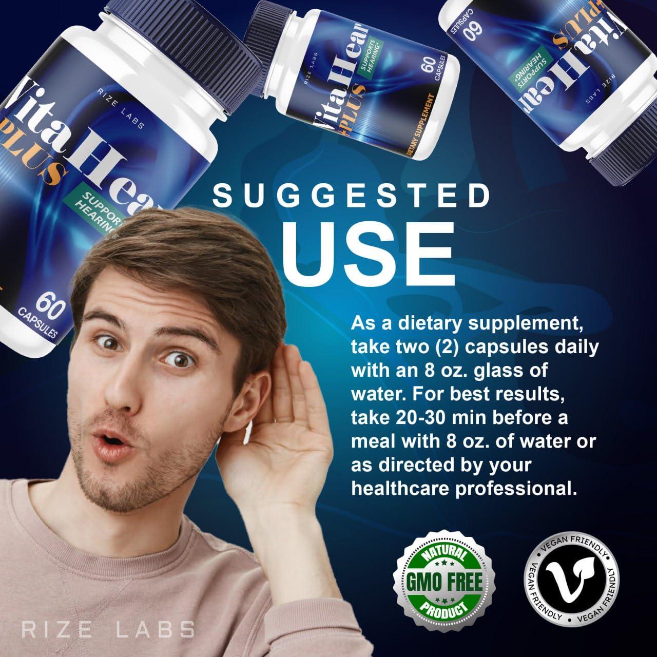 rize labs (2 Pack) VitaHear Plus Supplement, VitaHear Plus Capsules for Complete Ear Health, VitaHear + Advance Formula Pills to Regain Full Capability, Vita Hear Plus Reviews (120 Capsules)