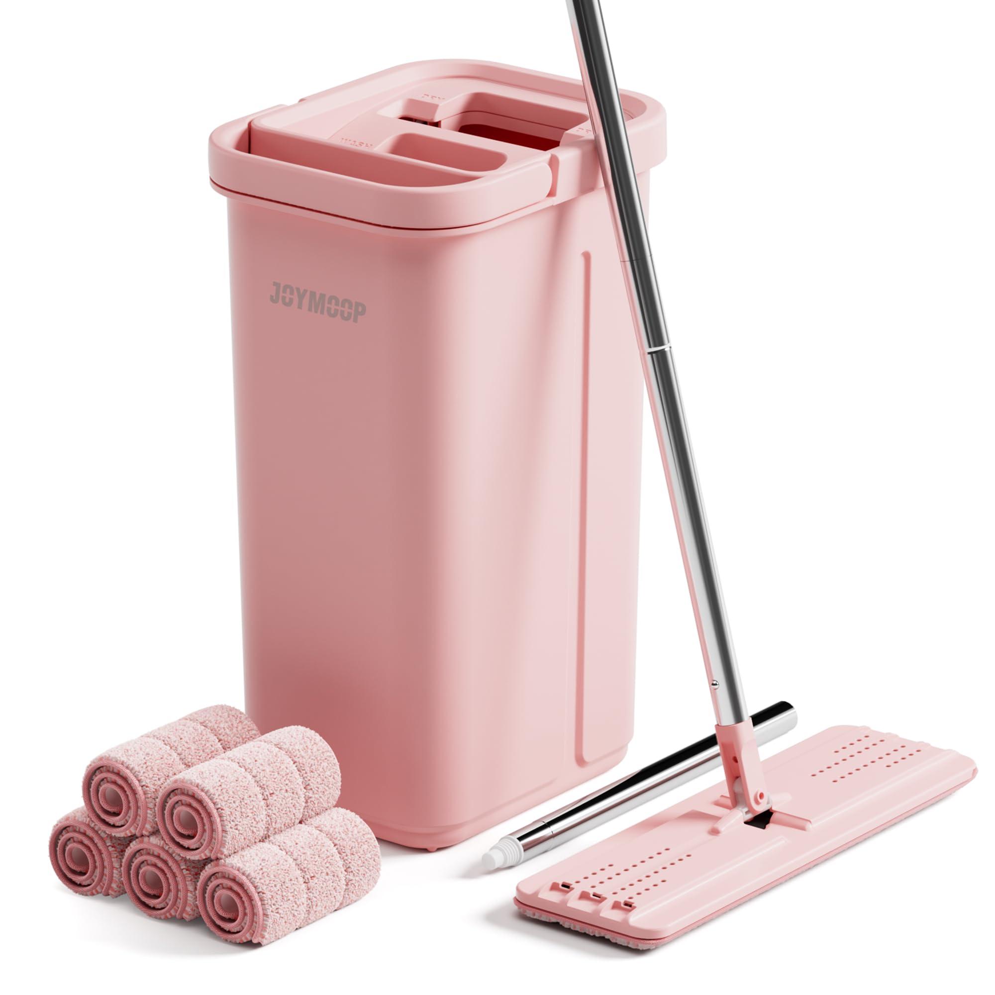 JOYMOOP JOYMOOP Pink Mop and Bucket with Wringer Set for Home, with 5 Reusable Microfiber Mop Pads, Hands-Free Self-Cleaning System, Suitable for Floor Cleaning and Wall Cleaner