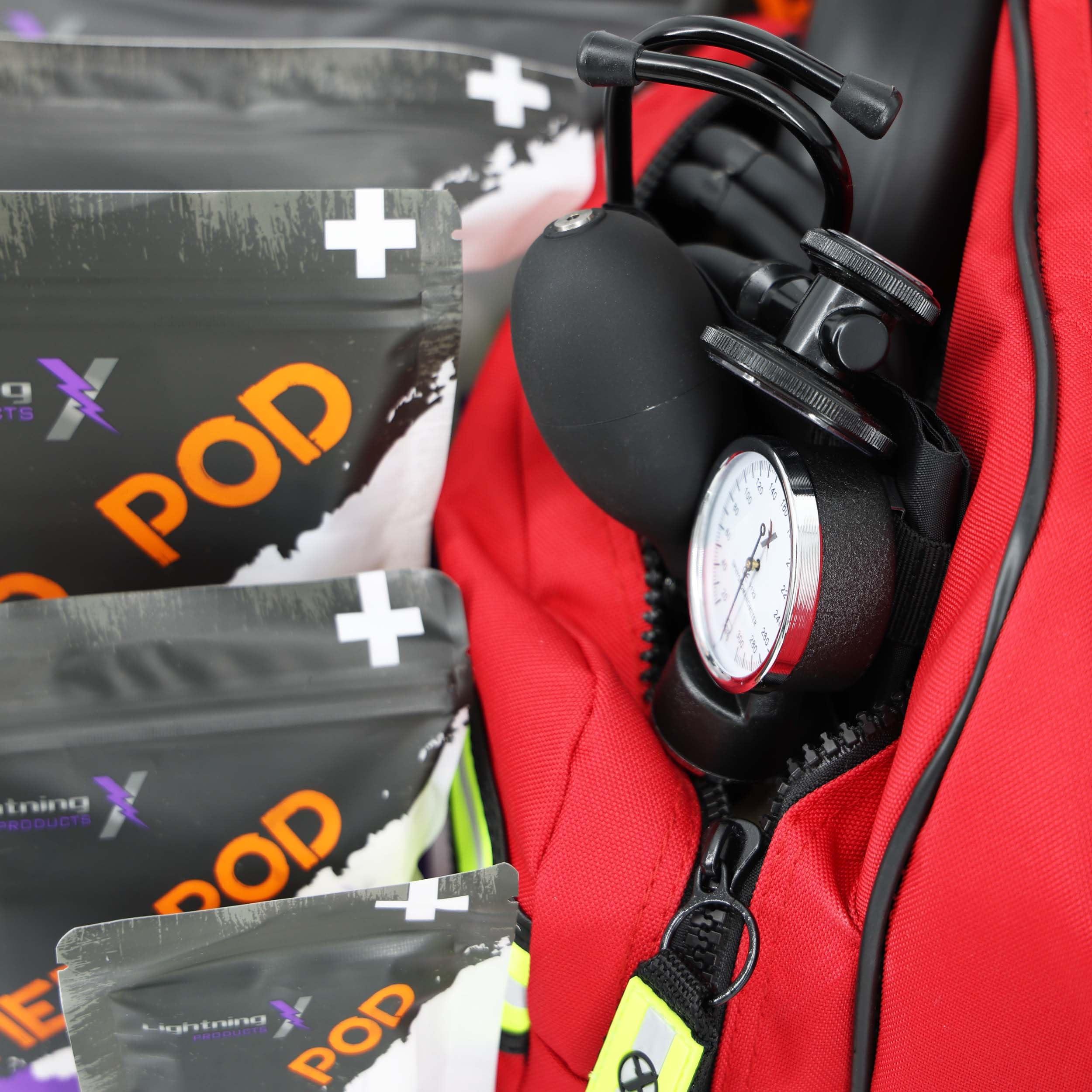 Lightning X Products Lightning X Pre-Stocked EMS/EMT Trauma Kit w/Large First Responder Bag & 256 First Aid Medical Supplies - RED