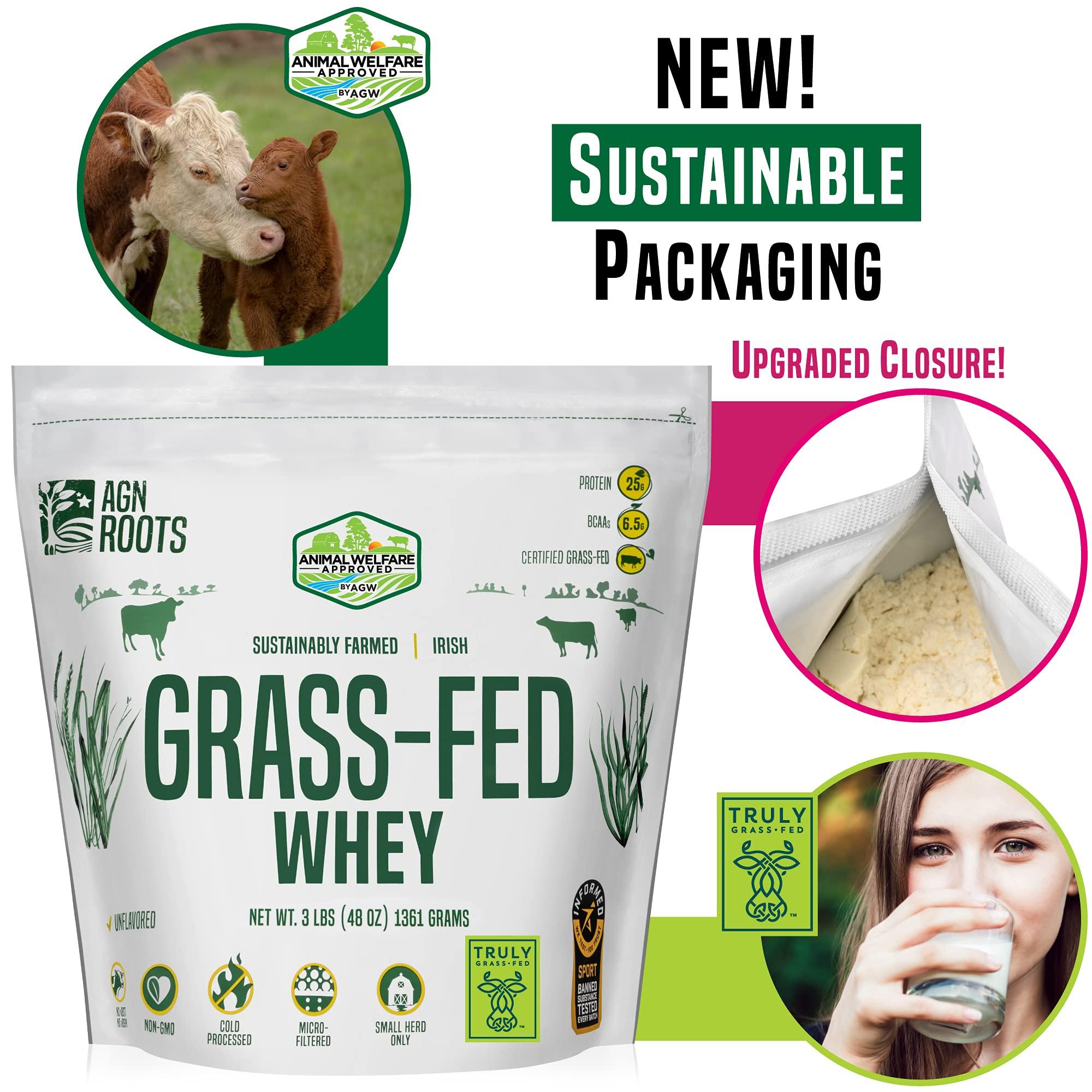 AGN Roots AGN Roots Grass Fed Whey Protein Powder Isolate - Unflavored - Unsweetened - Certified Entire Life On Pasture - A Greener World - ASPCA Registered Brand List - Informed-Sport - 3lbs