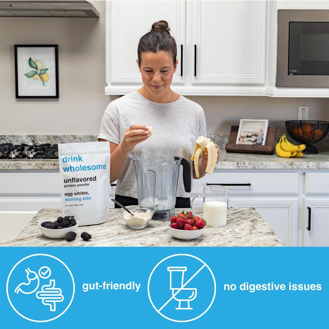 drink wholesome drink wholesome Unflavored Egg White Protein Powder | for Sensitive Stomachs | Gut Friendly | Low FODMAP | Dairy & Lactose Free | Carnivore & Paleo | Safe for Kids & Seniors