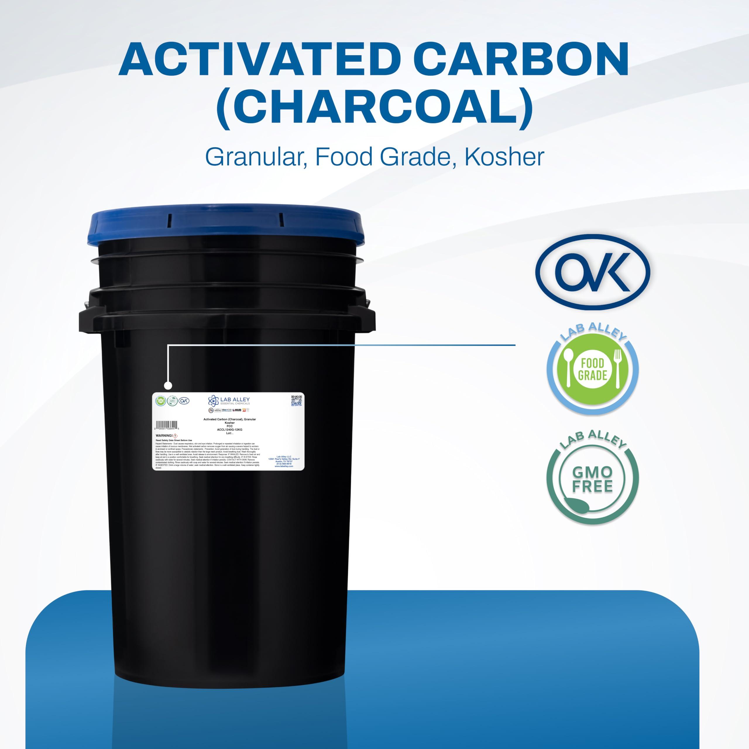 Lab Alley Lab Alley Activated Carbon (Charcoal), Granular, Food Grade, Kosher Certified, GMO-Free, Ideal for Water and Air Filtration, Skin Care, and More - 12 Kilograms (26.5lbs)