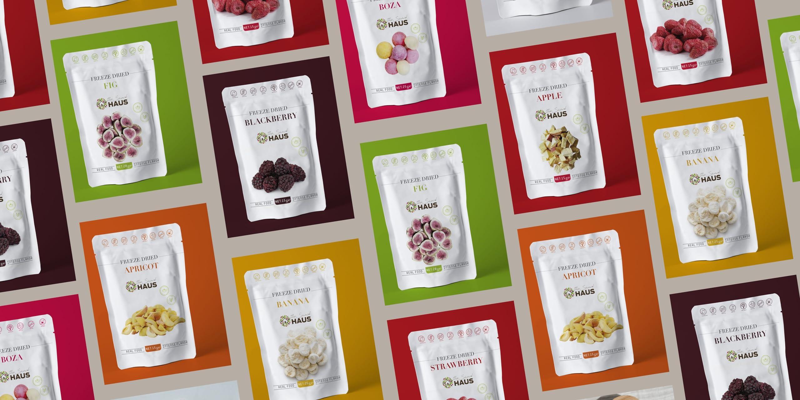 The Snack Haus The Snack Haus 2 Packs of Freeze-Dried Blackberries 0.88 Oz & 2 Packs of Freeze-Dried Raspberries 1.06 Oz| All-Natural, No Preservatives | Nutrient-Rich, High Fiber Snack | Perfect for Yogurt, Granola, or On-The-Go! (3.88 Oz/Case)