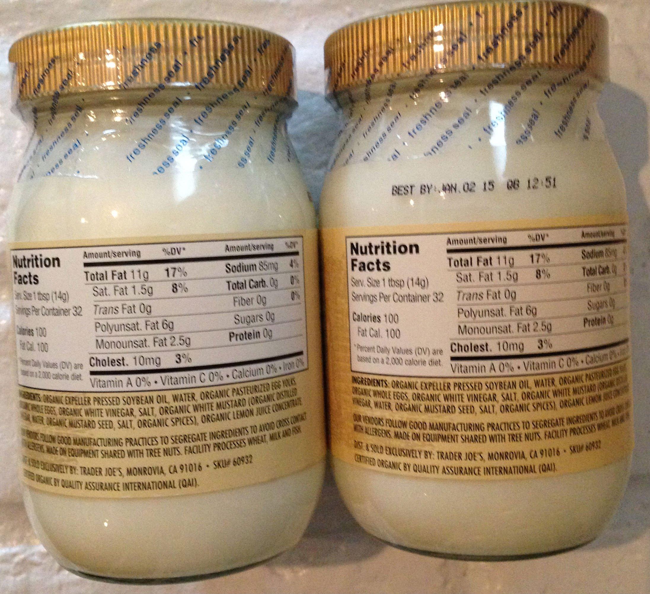 TJ\'s Trader Joe\'s Organic Mayonnaise (Pack of 2) 16-oz Jars