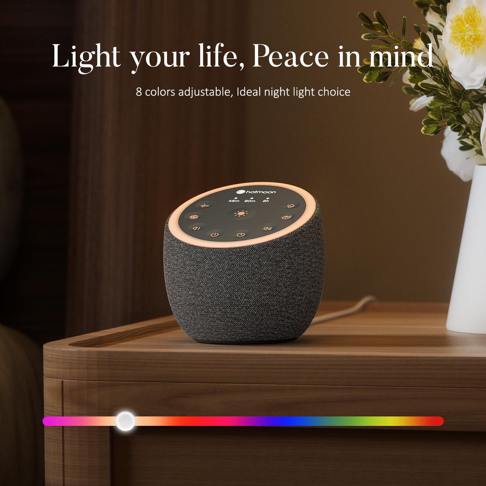 Hotmoon Sleep Sound Machine White Noise Machine 40 Non Looping Sounds 8 Night Light Colors 4 Timers 32 Adjustable Volume Memory Function Brown Noise Sounds Machine for Baby Kids Adult Plug-in, Black