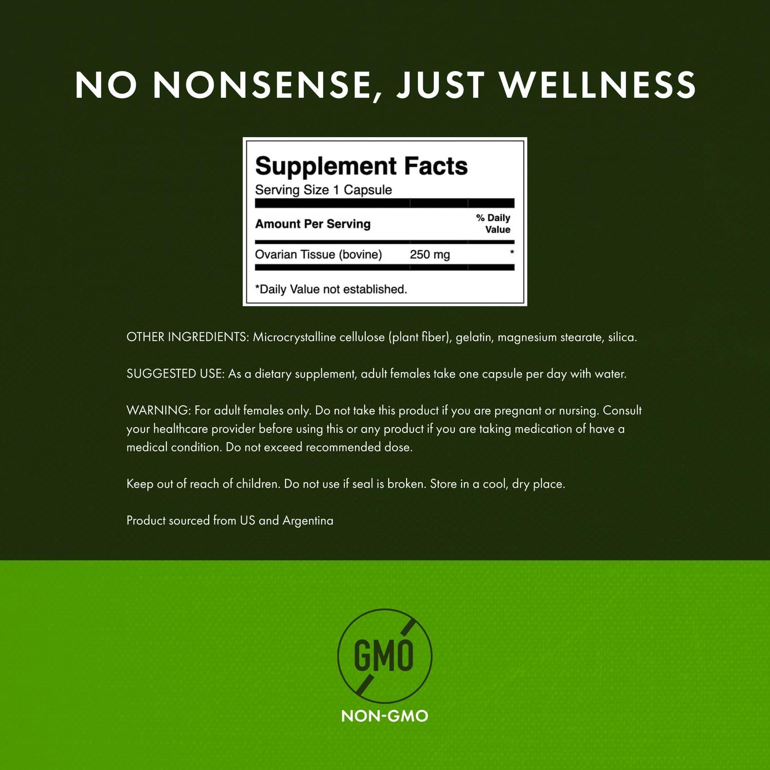 Swanson Swanson Ovarian Glandular Supplement - Women\'s Glandular Health and Balance Support - Premium Bovine Tissue - 60 Capsules, 250mg Each (2 Pack)