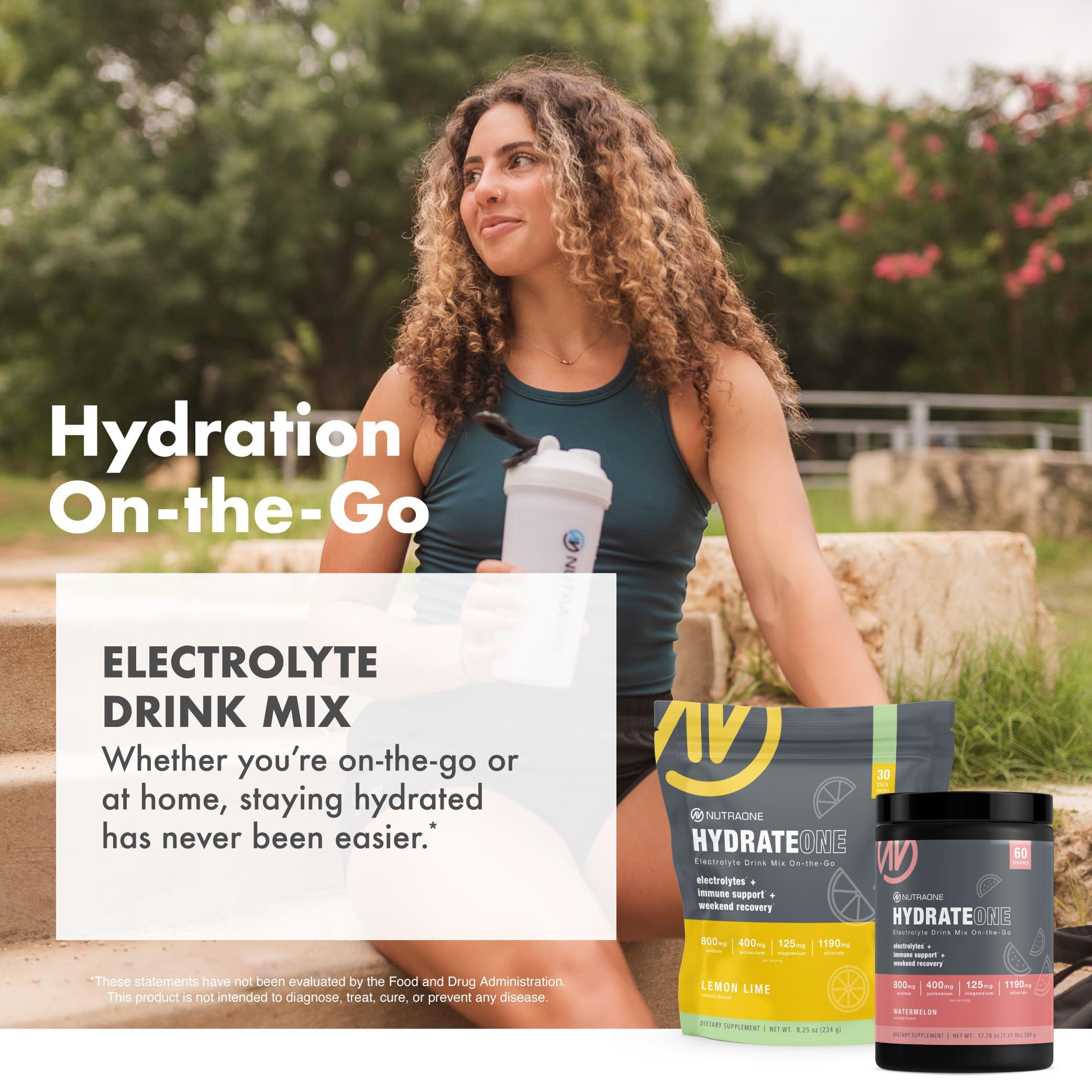 NutraOne HydrateOne, Electrolyte Drink Mix On-The-Go | Watermelon, 30 Servings