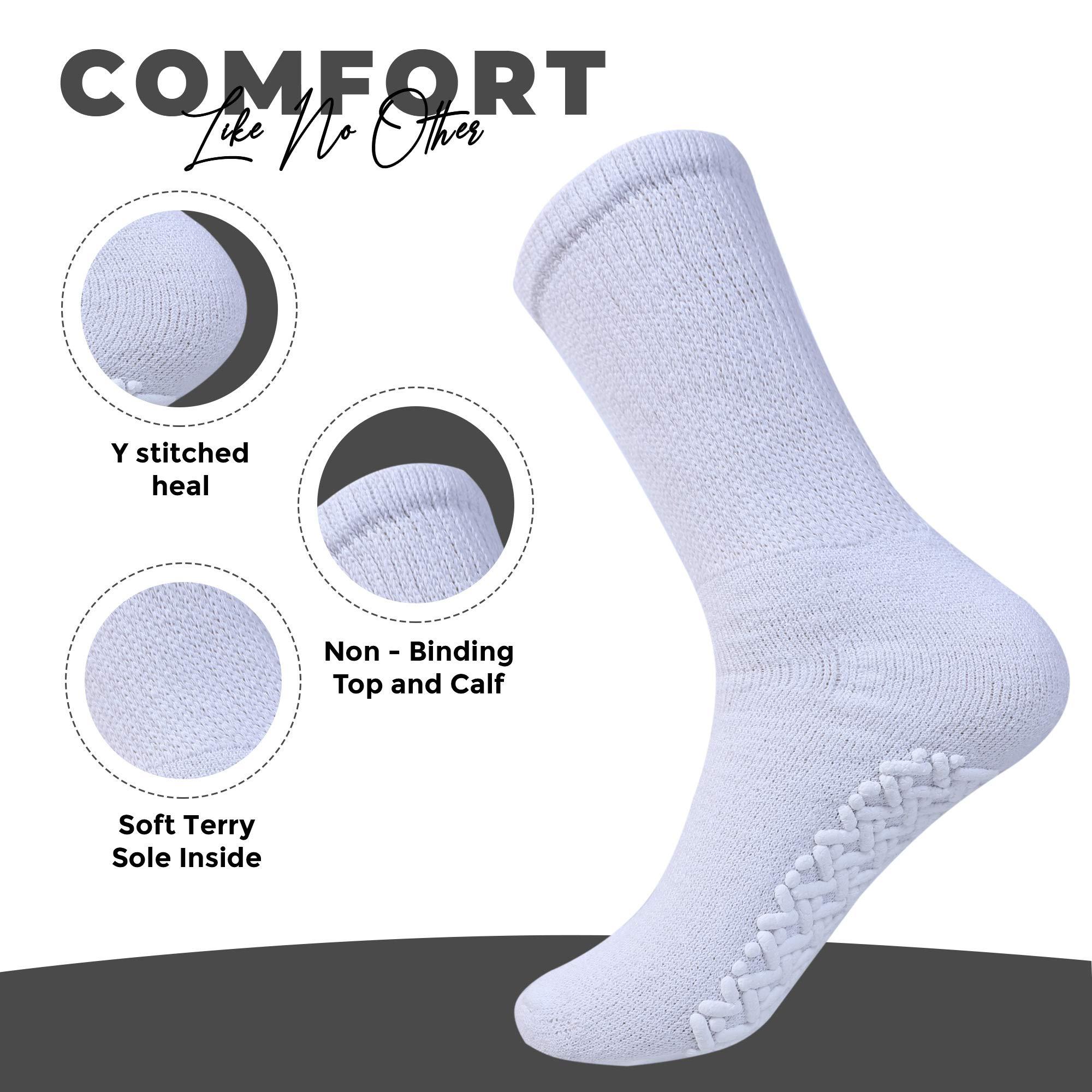 Diamond Star Diamond Star Anti Skid Socks Non Slip Non Binding With Grips Hospital Diabetic Crew Socks For Men Women 13-15 (12 Pack Grey, Big & Tall Men Shoe Size 9-14)