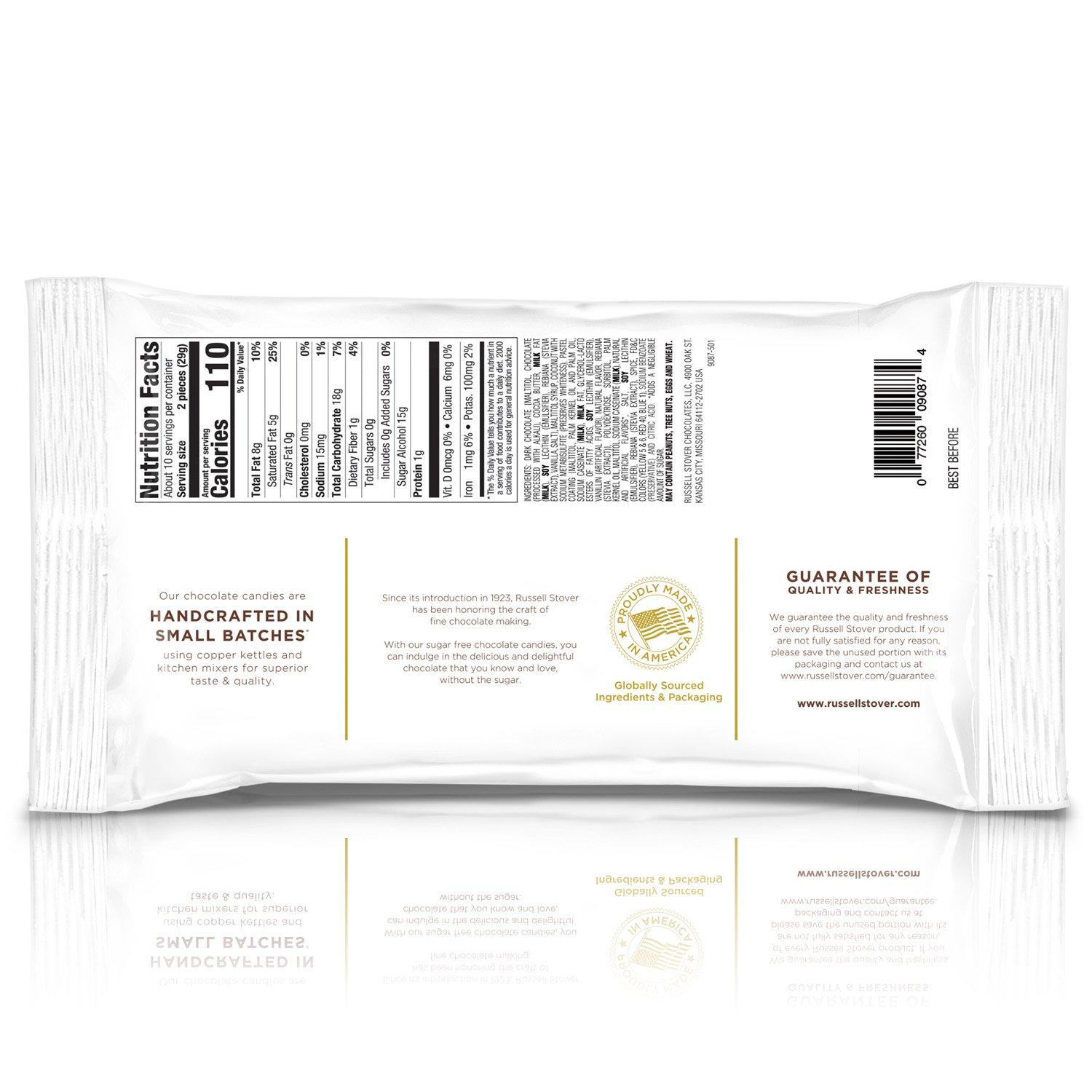 Russell Stover Russell Stover Sugar-Free Dark Chocolate Mix, 10 Ounce Candy, Individually Wrapped Bars, Sweetened with Stevia