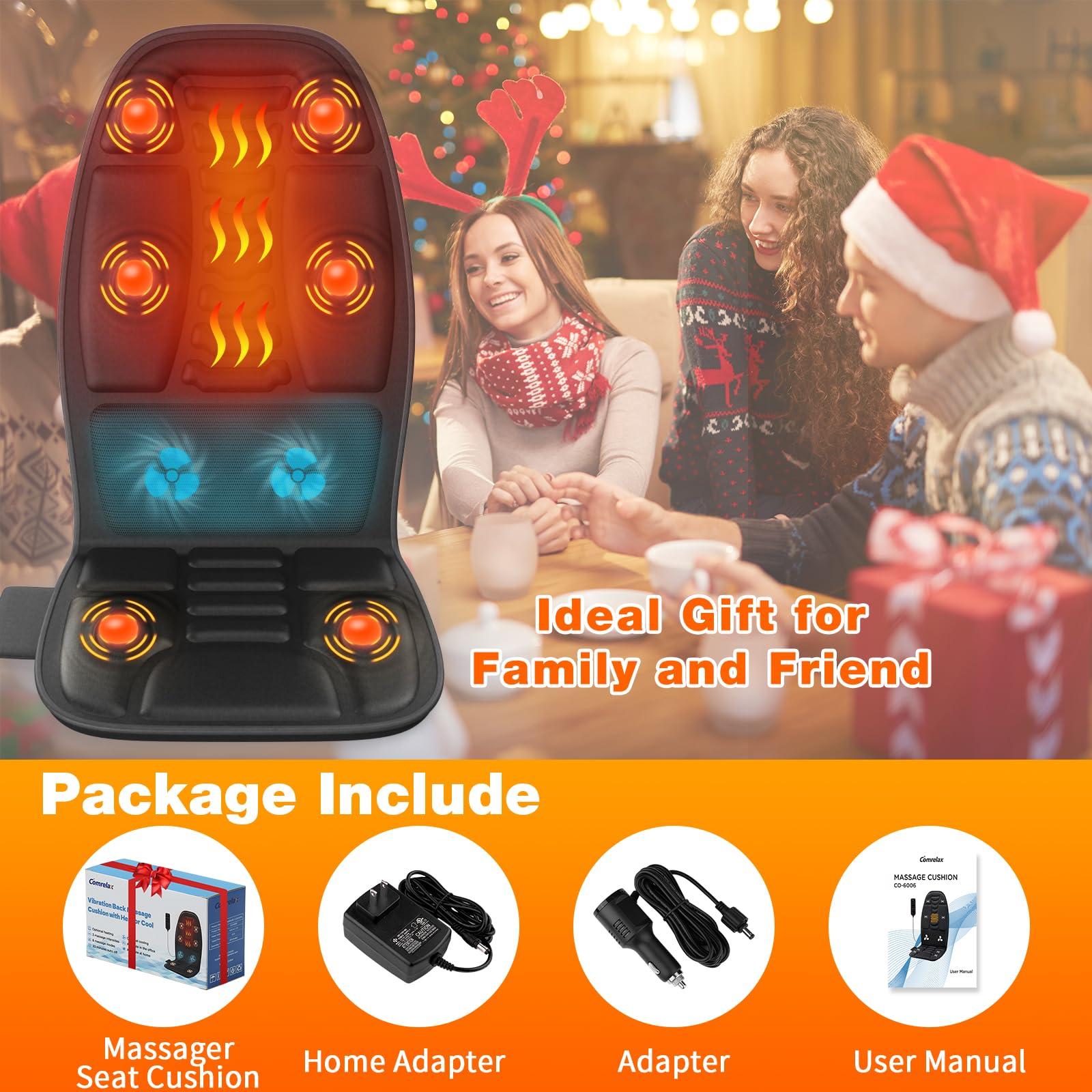comrelax comrelax Massage Seat Cushion with Heat, Back Massager for Chair, Chair Massager for Full Body Massage, Deep Tissue Vibration Massager with 2 Adapters, Gifts for Dad Mom