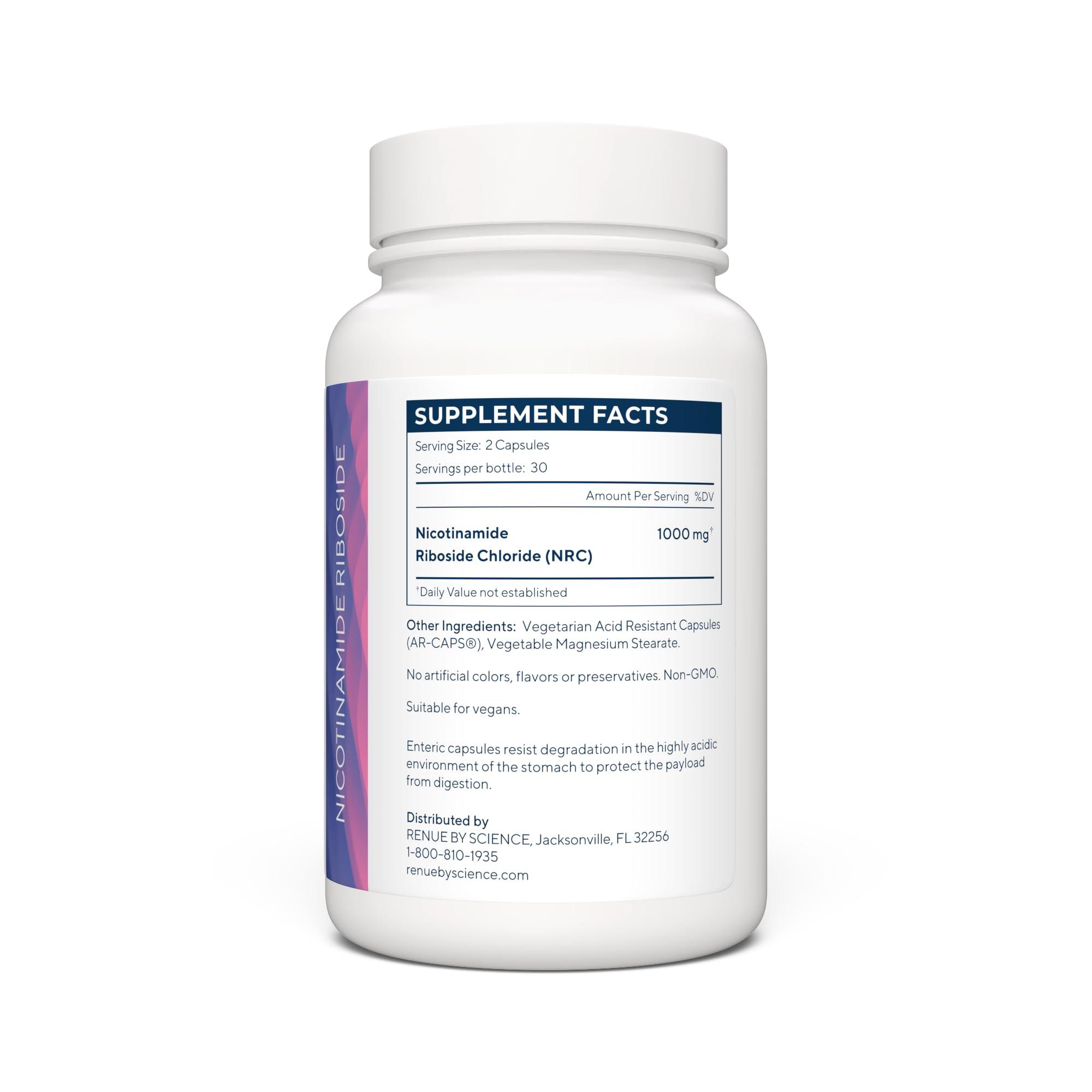 Renue By Science RENUE by Science Nicotinamide Riboside | High Strength NAD Supplement | 60 Nicotinamide Enteric-Coated Capsules - 1000mg Nicotinamide Riboside per Serving | Manufactured in The USA Third-Party Tested
