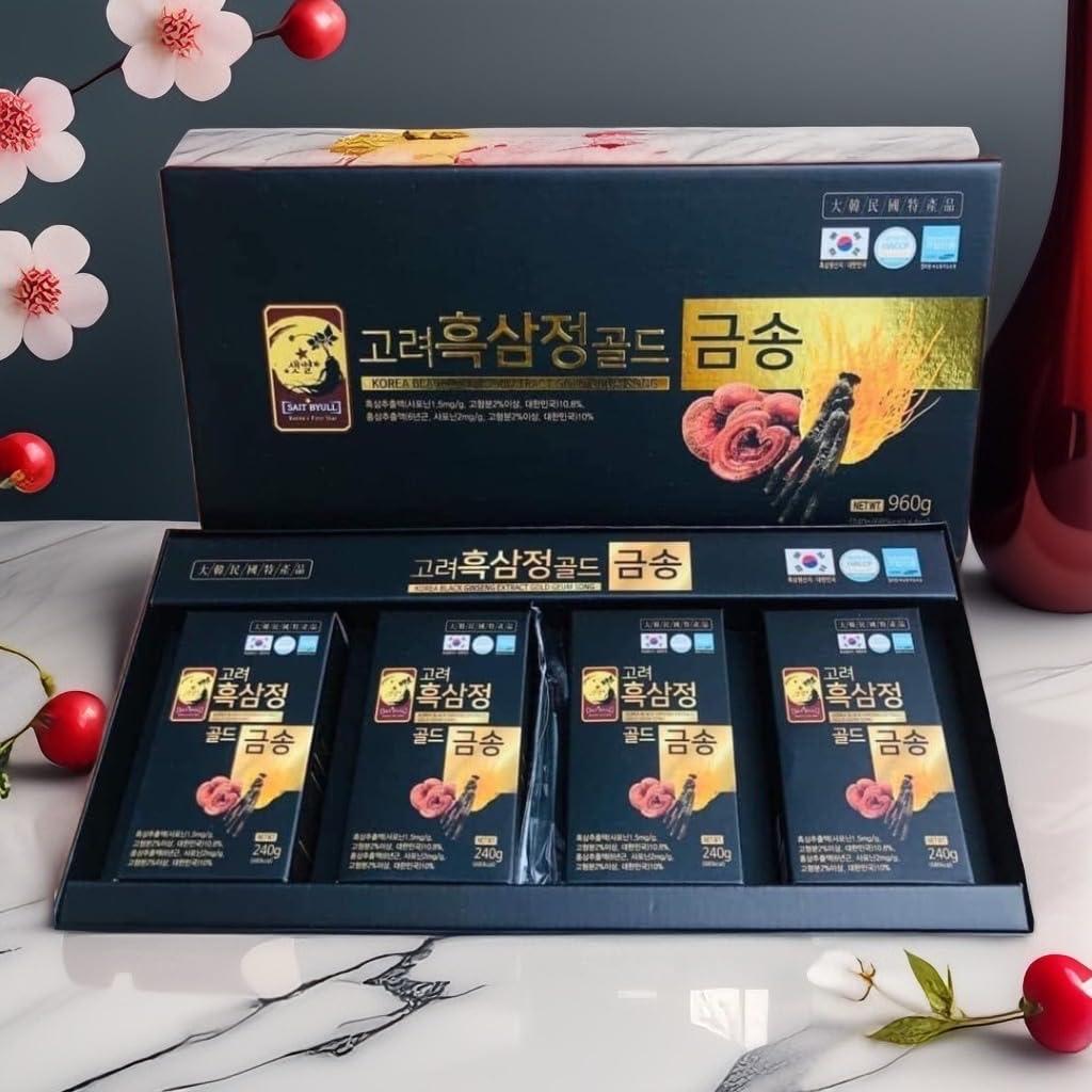 123 UBuy Shop 123 UBuy Shop_Korea Black Ginseng Extract Cordyceps Reishi Mushroom 960g (240g 4ea) Immune Support, Energy Booster, Fatigue Recovery, Mental Performance.