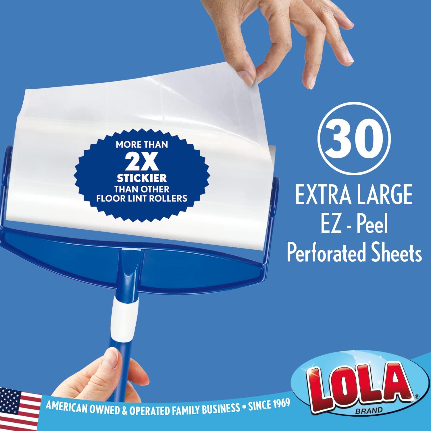 LOLA LOLA Rola Sticky Mop, Giant Floor Lint Roller, 9\" W x 3.5\" Dia., Best Pet Hair Remover, Traps Dust, Dirt, w/Extender Handle, 30 Large Adhesive Sheets