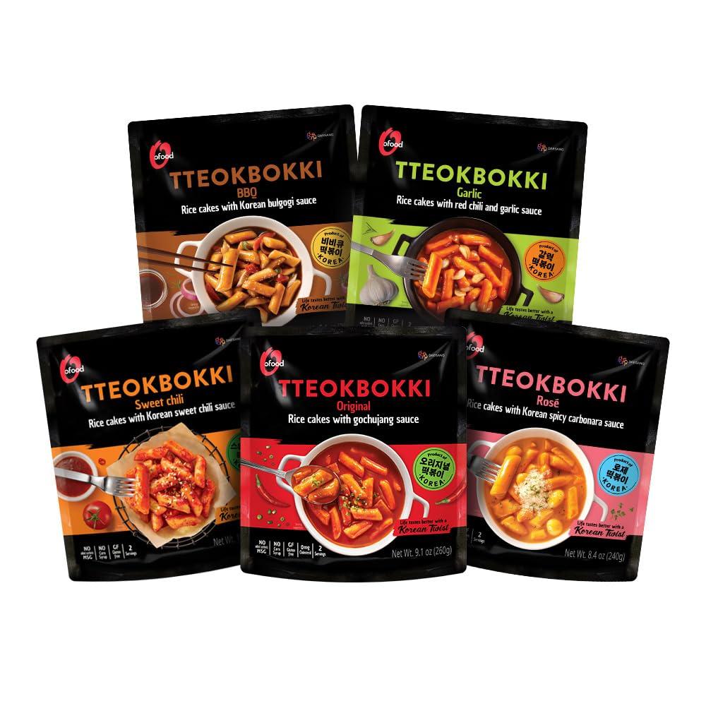 C O\'Food Chung Jung One O\'Food Tteokbokki Variety Pack, Pack of 5, Instant Korean Rice Cakes, Authentic Spicy Street Food, Ready to Eat, No MSG, No Corn Syrup