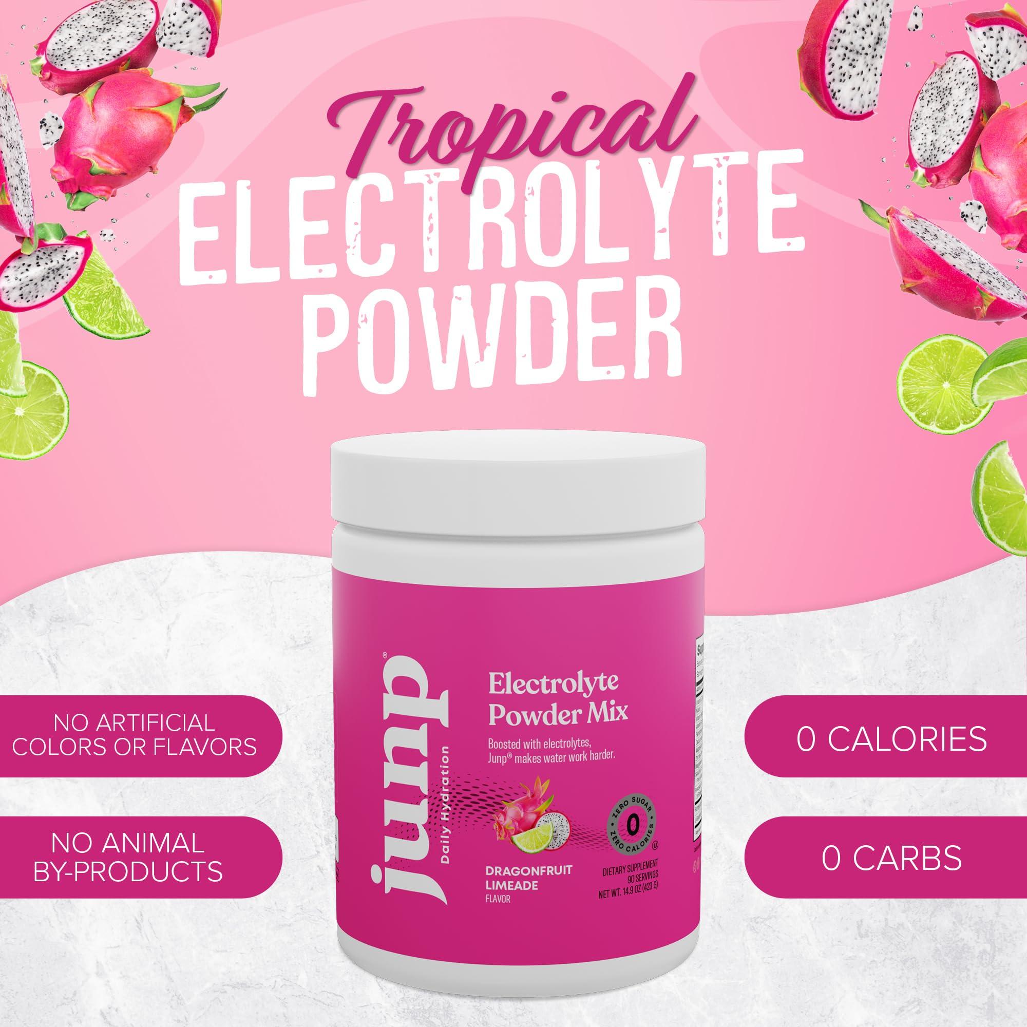 JUNP JUNP Electrolytes Powder No Sugar No Carbs - Dragonfruit Limeade Keto Electrolyte Drink Mix - Potassium & Salt Hydration Powder Electrolytes Zero Calorie Sugar Free Electrolyte Powder, 90 Servings