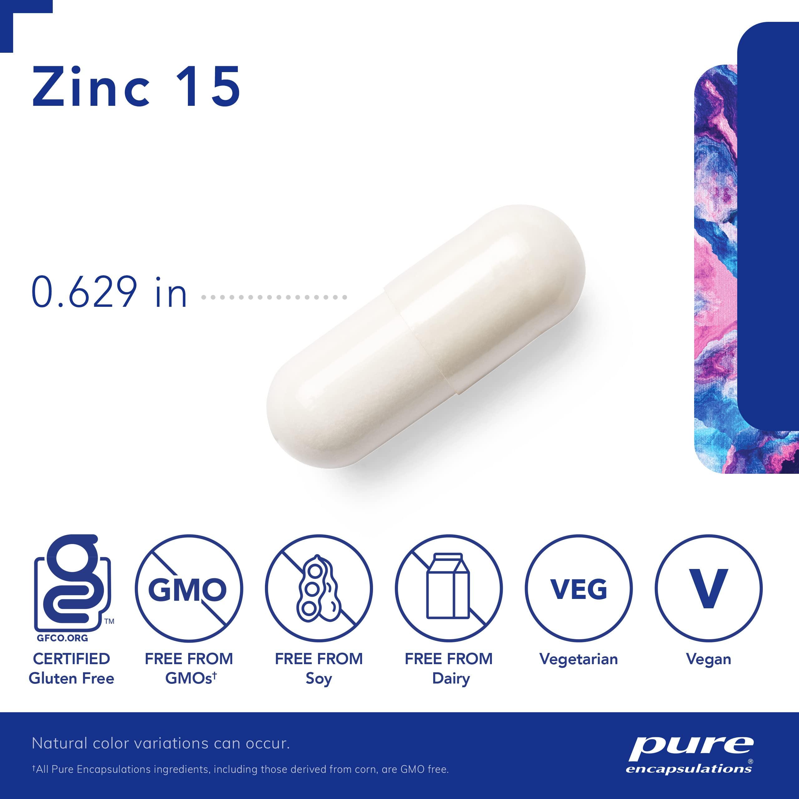 Pure Encapsulations Pure Encapsulations Zinc 15 mg - Zinc Picolinate Supplement for Immune System Support, Growth & Development - for Wound Healing - 30 Capsules