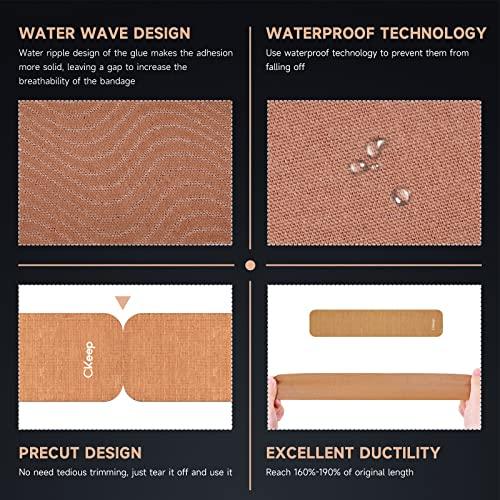 CKeep CKeep 4 Rolls Kinesiology Tape, Original Cotton Elastic Athletic Tape, 20 Precut 10\" Strips Each, Beige, Ideal for Muscle Support & Injury Prevention