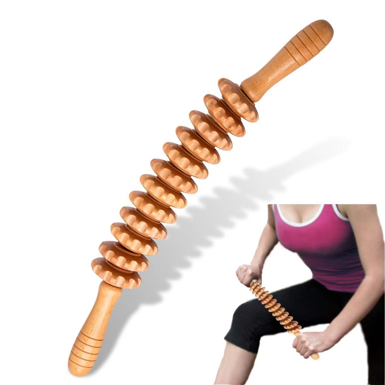 DAOZWUBGIH DAOZWUBGIH Curved Wood Therapy Massage Roller Tools,Lymphatic Drainage, Cellulite Massage & Wooden Muscle Roller Stick for Waist and Thigh, Stomach Rolling Massager Tool with White Box