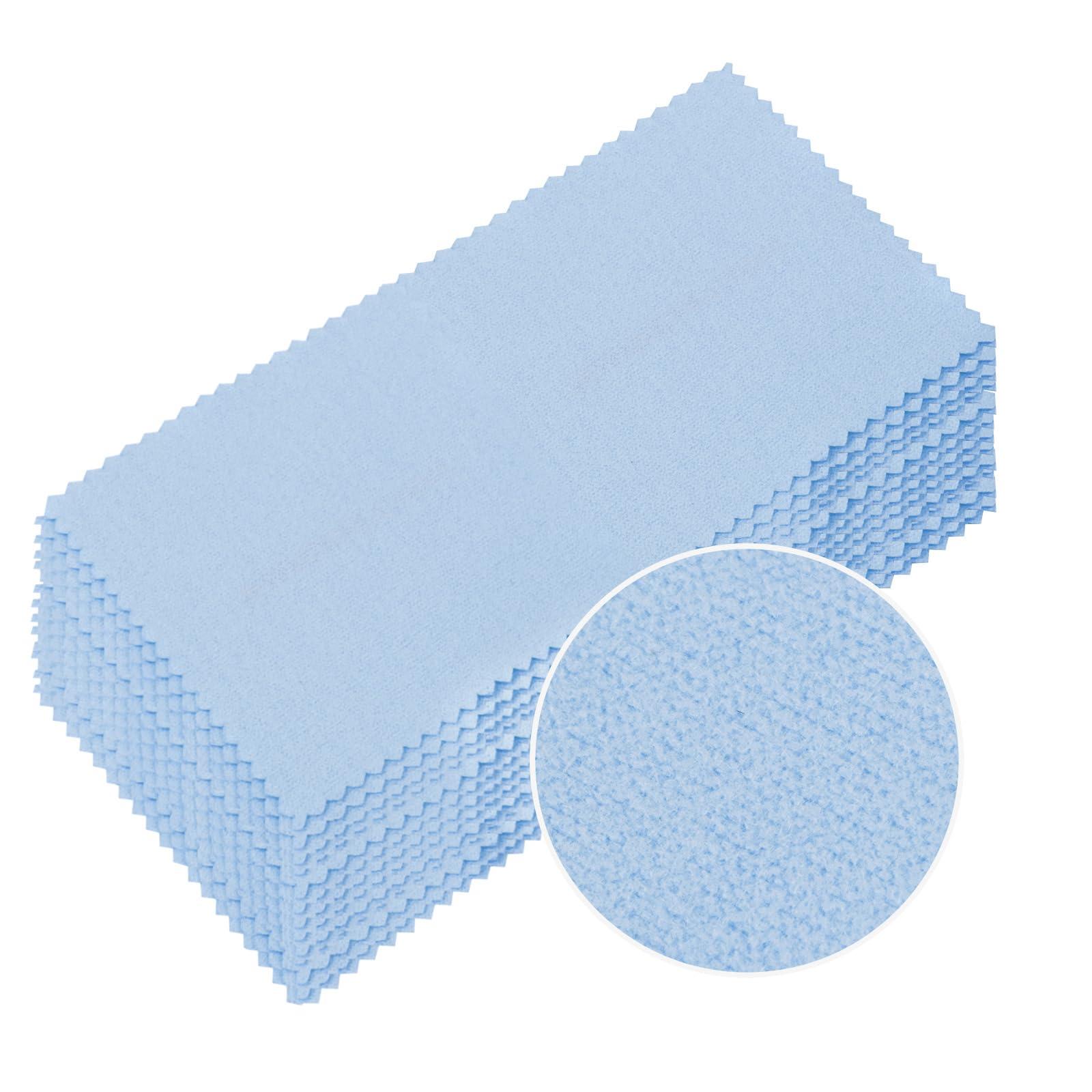 Muka Muka 500 Pcs Custom Polishing Cloths 1.5\" x 3.2\", Blue Jewelry Cleaning Cloths for Silver, Gold, Platinum, Mini Size