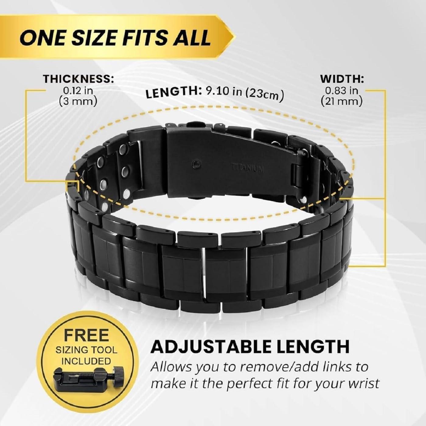 MagnetRX MagnetRX 3X Strength Magnetic Bracelets for Men Effective Titanium Mens Magnetic Bracelet Premium Fold-Over Clasp & Adjustable Length with Sizing Tool & Gift Box (Black)