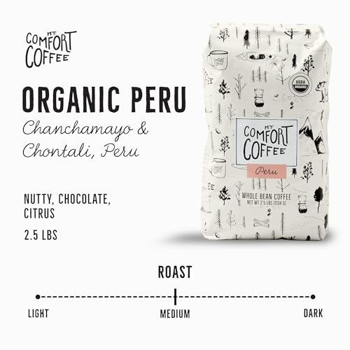 Mt. Comfort Coffee Mt. Comfort Coffee Organic Peru Medium Roast, 2.5 lb Bag - Flavor Notes of Nutty, Chocolate, & Citrus - Sourced From Small, Peruvian Coffee Farms - Roasted Whole Beans